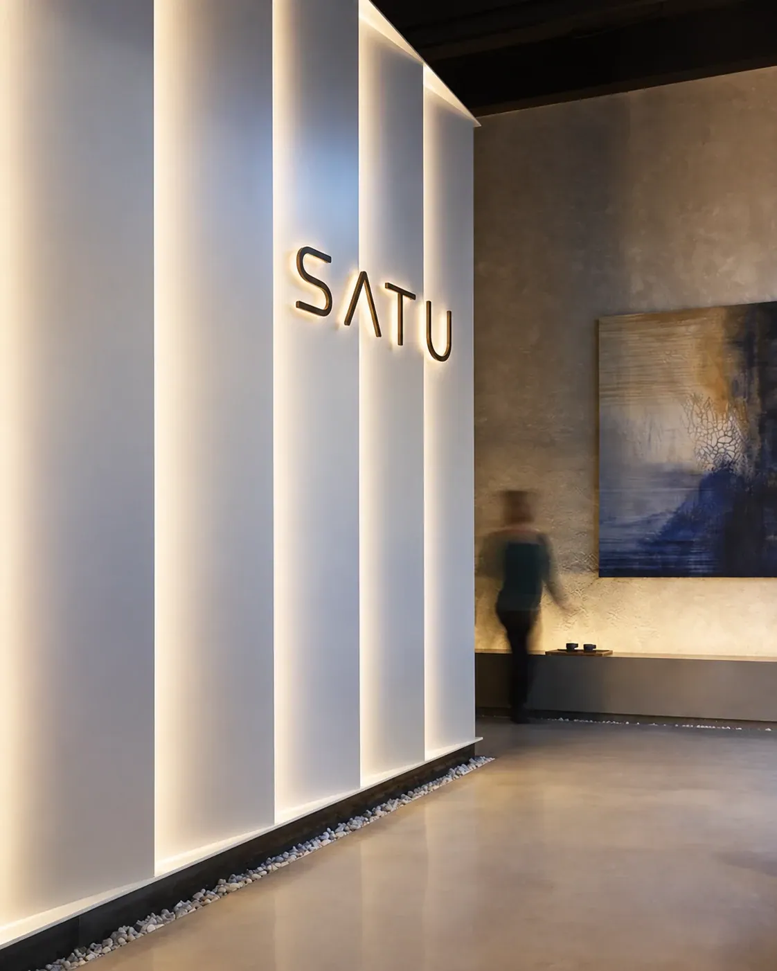 SATU illuminated brand wall and interior